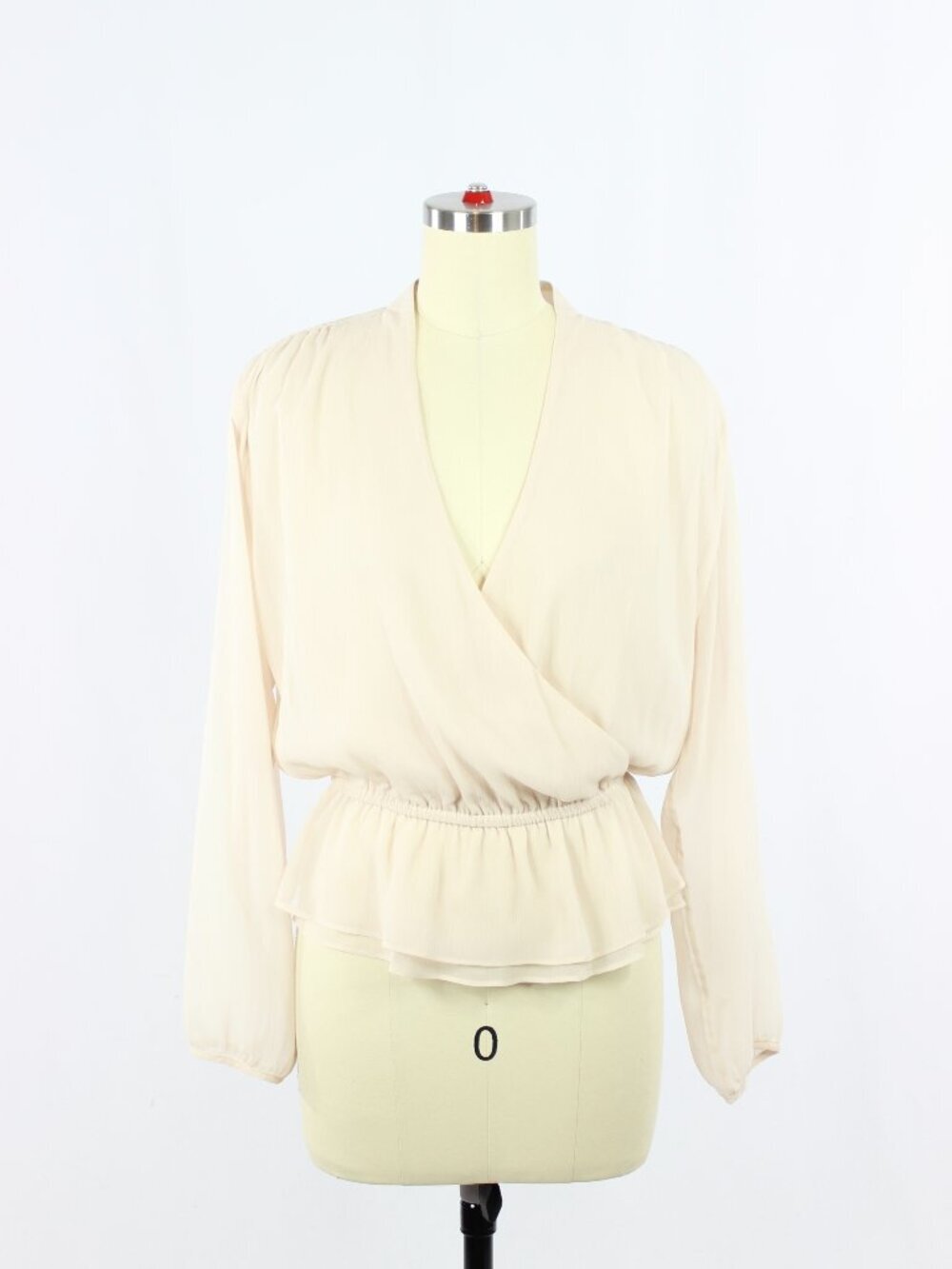 Aritzia LITTLE MOON Lunaria Pink Chiffon Surplice V-Neck Peplum Blouse, Size S